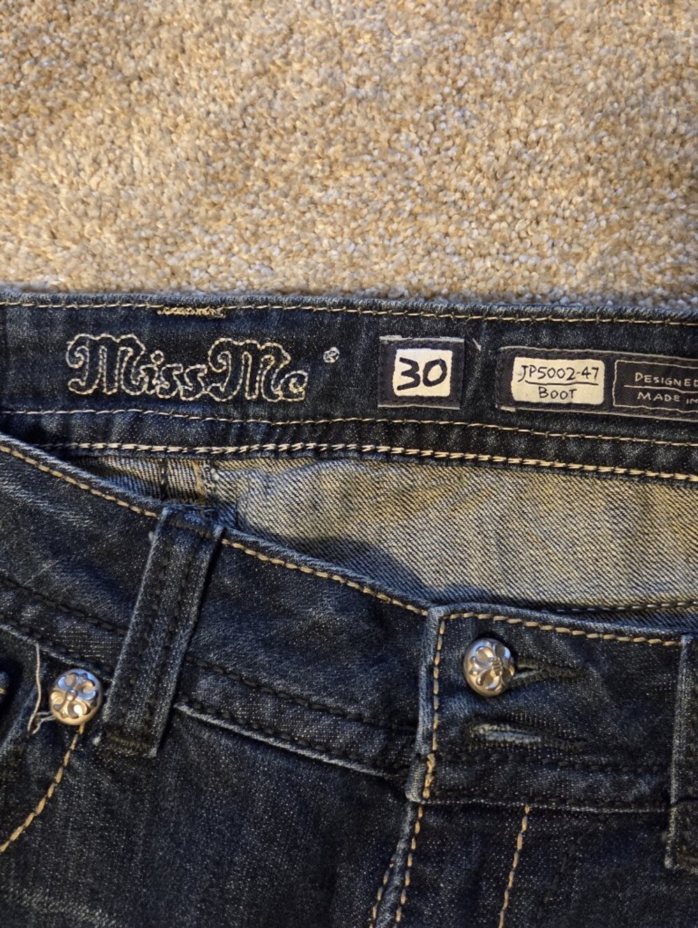 Miss Me Dark Blue Boot Cut Jeans with Embellished Animal-Print Pockets - Picture 5 of 6